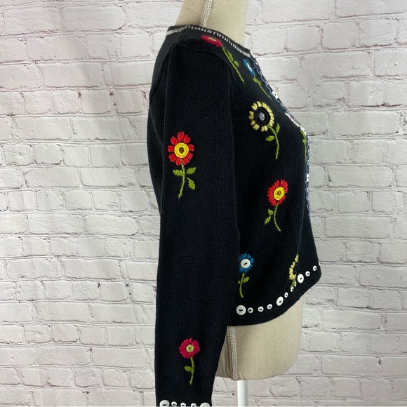 Susan Bristol vintage embroidered knitted floral long sleeve cardigan size PP - Picture 6 of 10